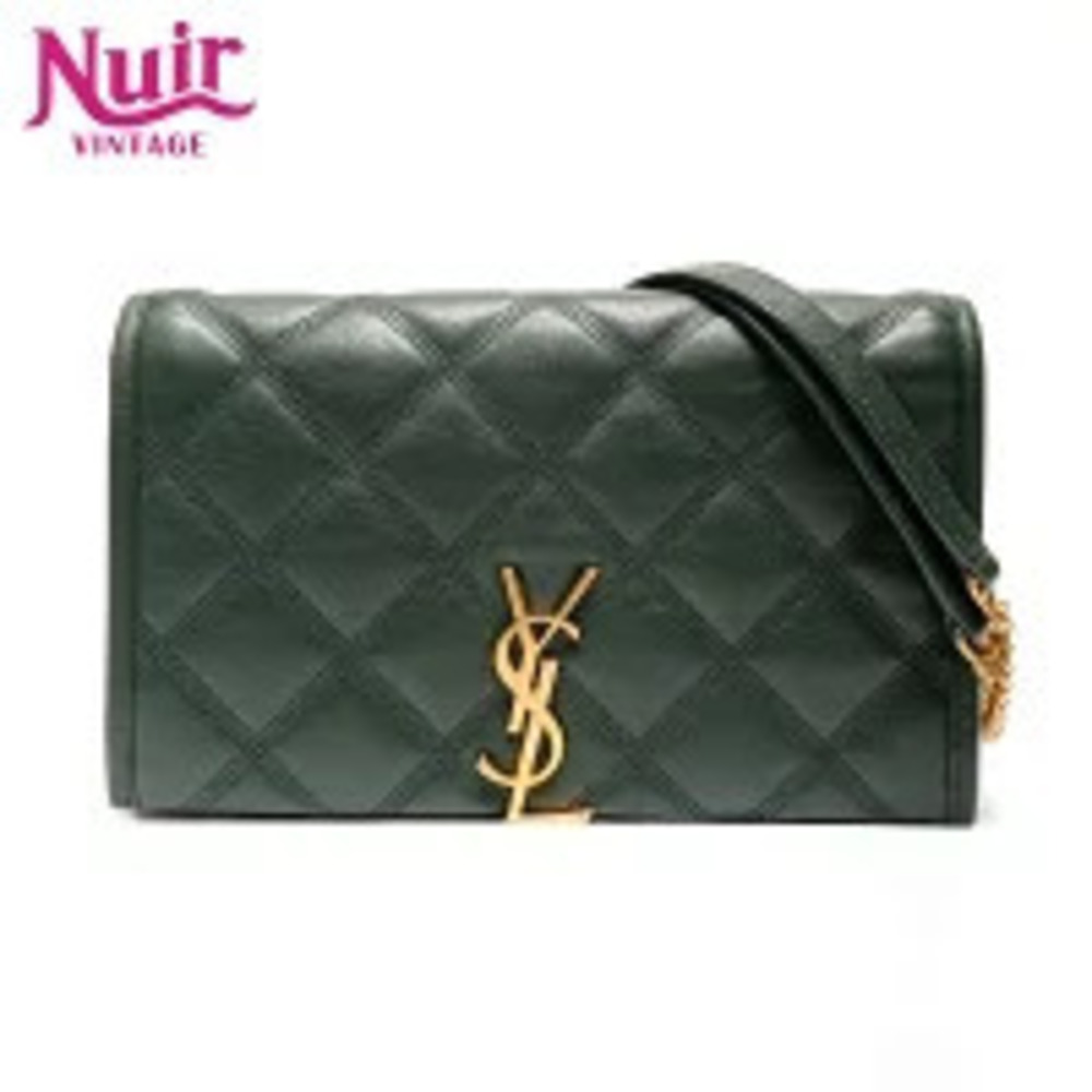 Yves Saint Laurent Cassandra Quilted Leather Shoulder Bag YSL Logo Moss Green